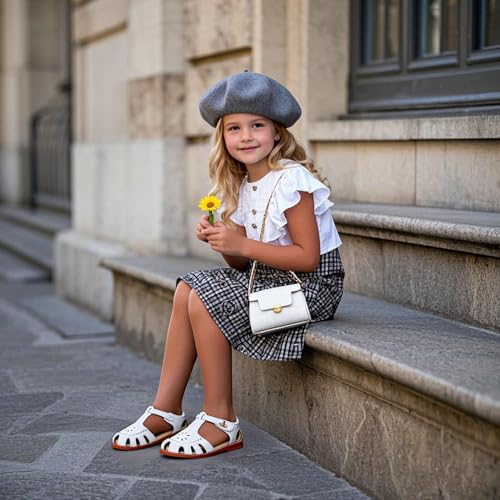 Image of THEE BRON Toddler Girls Closed-Toe Sandals Sweet Retro Cutout Summer Dress Shoes