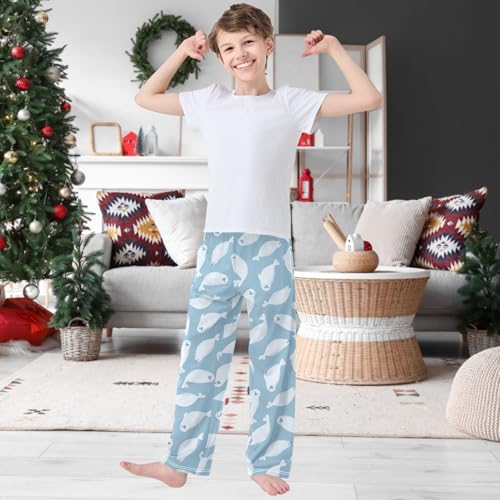 Boy's Pj Pants Cute White Fur Seals Swimming Lounge Bottoms Elastic Waist Kids Joggers with Pockets Size 6-142