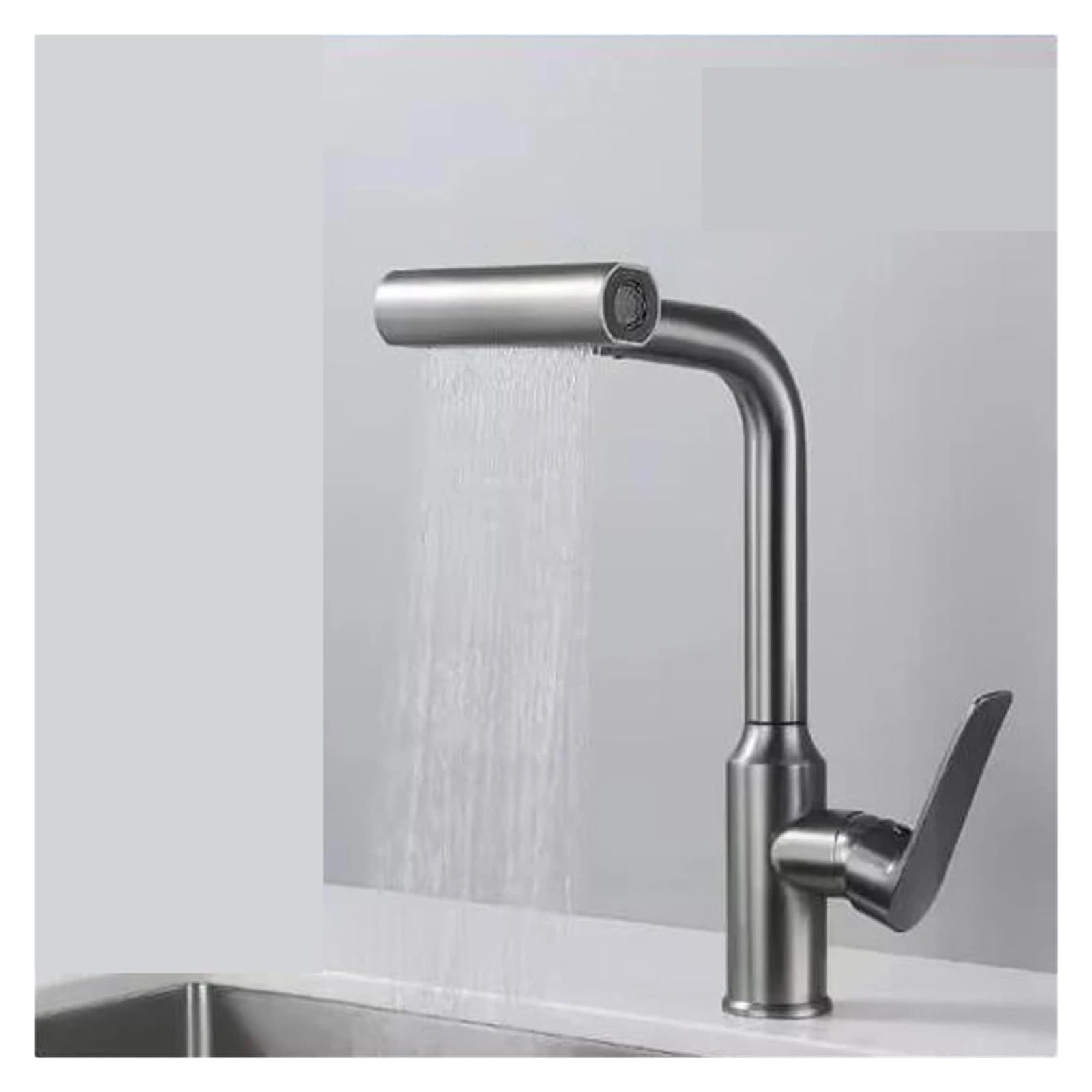 Mitigeur cascade haut de gamme gris avec pulvérisateur extractible de comptoir