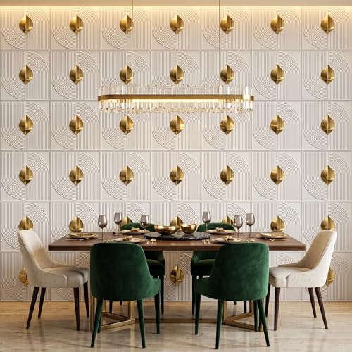 Image of Kayra Decor 3D PVC Wall Panels with Acrylic Finish for Bedroom & Living Room, Curve Line Design, White, 19.7 x 19.7 Inch, Pack of 40 (107.6 Sq Ft)