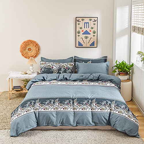 Flowers Duvet Cover Set 3 Pieces (1 Duvet Cover with Zipper Closure + 2 Pillow Shams) Super Soft Microfiber 90 x 90 Inch