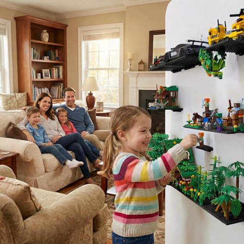 Image of LRANFOW 6 Pack Wall Display Shelf for Lego Standard Bricks, 4x5 inch Dual-Sided, 16x13 Studs 4.8-4.9mm, Supports Up to 2 lbs with Screw, Baseplate Floating Shelves for Builders Room Decor