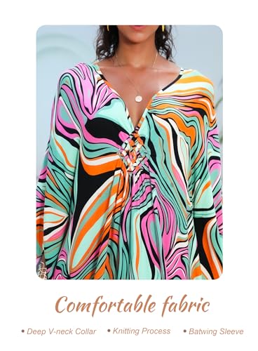 Image of Yanziliu Kaftan Dress for Women,Plus Size Hawaiian Batwing Sleeve Beach Cover Up Summer Swimsuit Dresses
