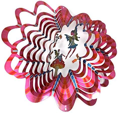 Whirligig 3D Wind Spinner Hand Painted Stainless Steel Twister Fairy Mushroom (6.5 Inch, Multi Color)