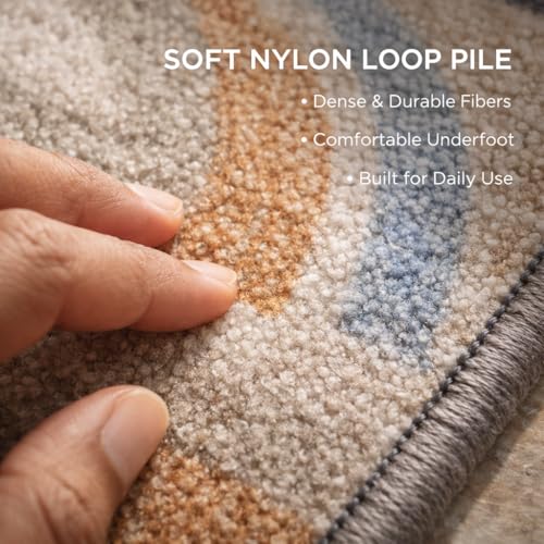 Image of Matz&More Tiles Earth Rug | 100x150 CM | Beige Pastel | Soft Nylon Loop Pile with Anti-Slip Gel Backing | Living Room, Bedroom & Office Floor Carpet