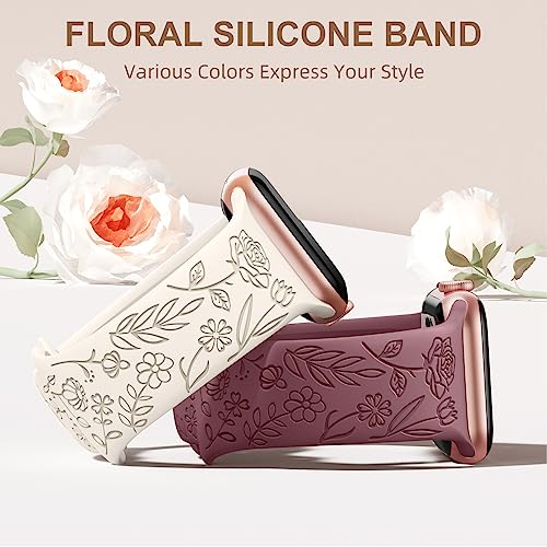 Mastten Floral Engraved Strap Compatible with Apple Watch Straps 40mm 41mm 42mm 38mm Women - Image 3