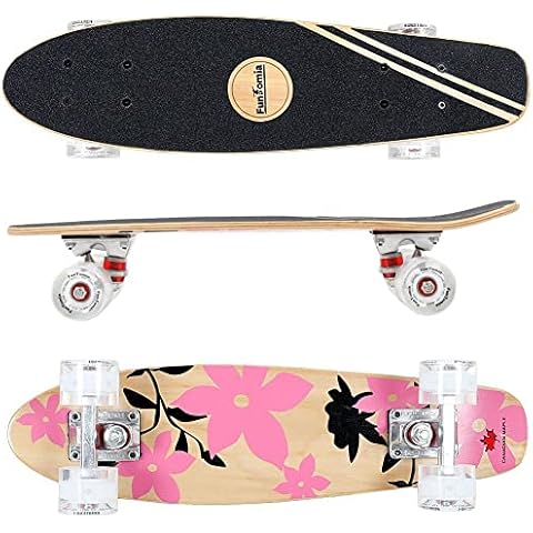 FunTomia Mini-Board Cruiser Skateboard 57cm aus 7-lagigem kanadischem Ahornholz inkl. Mach1 ABEC-9 Kugellager - mit oder Ohne LED Rollen Cover