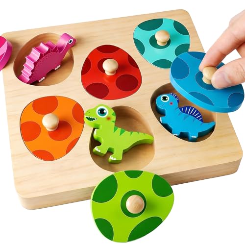 Montessori Spielzeug ab 1 Jahr, Baby Geschenk Junge Holzpuzzle Dino