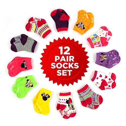 Disney Kids & Baby Mickey & Minnie Mouse Pair Socks Set, Assorted Dark, Light Color Collection, 0-6 Months #TOP4