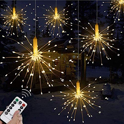 Preisvergleich Produktbild LED Lichterkette, Feuerwerk Licht mit Fernbedienung Outdoor Weihnachtslichterkette Batteriebetrieben, explodierendes Feuerwerk, Warmweiß (80 Lichter)