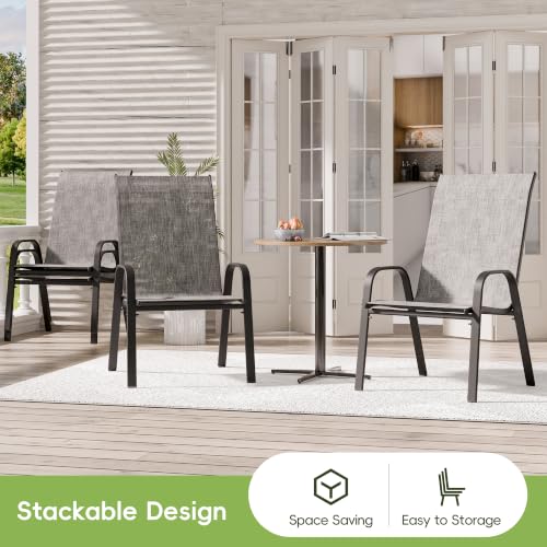 Image of Patio Chairs Set of 4, Stackable Outdoor Dining Chairs for All Weather, Metal Modern Outside Furniture Chair for Pool Side, Garden, Backyard Deck, Light Grey