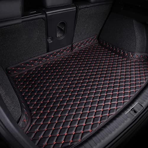 Tapis de Coffre pour Porsche Cayenne II 2010-2017 en Cuir Noir et Rouge