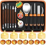 31 PCS Pumpkin Carving Kit: Pumpkin Carving Tools, Halloween Pumpkin Carving Kit with Stencils Candles Carrying Case, Professional Pumpkin Carving Set Knife for Adults Kids Family Halloween Party