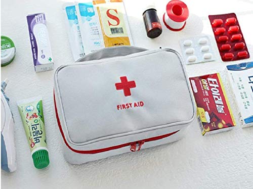 Image of Nylon Travel Medicine Pouch Emergency First Aid Kit Pouchorganizer With Medicine-Pocket Empty Bag For Travelling Car, Home, Office, Grey