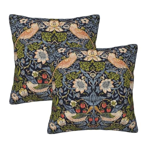 枕カバー ウィリアム・モリス 花柄 William Morris いちごの盗人 クッションカバー 2枚セット 座布団カバー まくらカバー おしゃれ 可愛い ソファ背当て 抱き枕 インテリア飾り オフィス 部屋飾り 四季通用 50X50cm