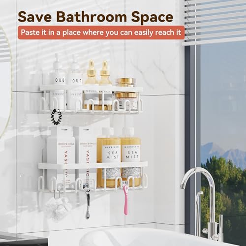 Image of YASONIC Shower Caddy Adhesive, 100% Rustproof Shower Organizer, Large Capacity Shower Shelves for Inside Shower, No Drill Shower Storage for Home (2 Pack White)