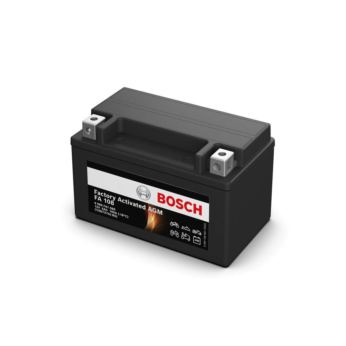 Bosch FA108 - Batterie moto AGM - 12V 100A 6Ah - Adaptée aux motos, mobilettes, enduros, scooters, quads, jet skis - Compatible M6007, BTX7A-BS, BTX7A