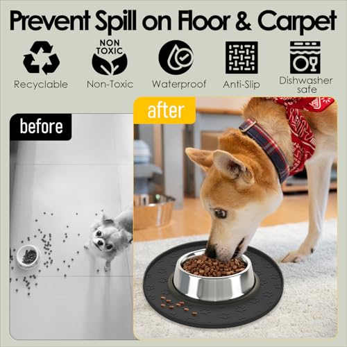 AVYDIIF 2 stück Napfunterlage für Hund Katzen[28cm x 28cm], hundenapf unterlage fressnapf Hund Futtermatten aus Silikon wasserdichte rutschfeste Fressnapf mit Rand, Spülmaschinenfest (2 Schwarz)
