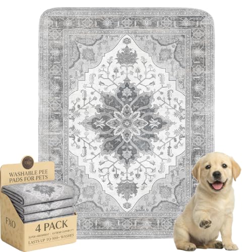 Image of 4PACK Washable Pee Pads for Dogs,Great Urine Absorbent Reusable Puppy Training Pads,Waterproof,Leak-Proof & Non-Slip Potty Pads for Whelping,Crate,Playpen,Bed.(Gray Floral,18 inchx24 inch)