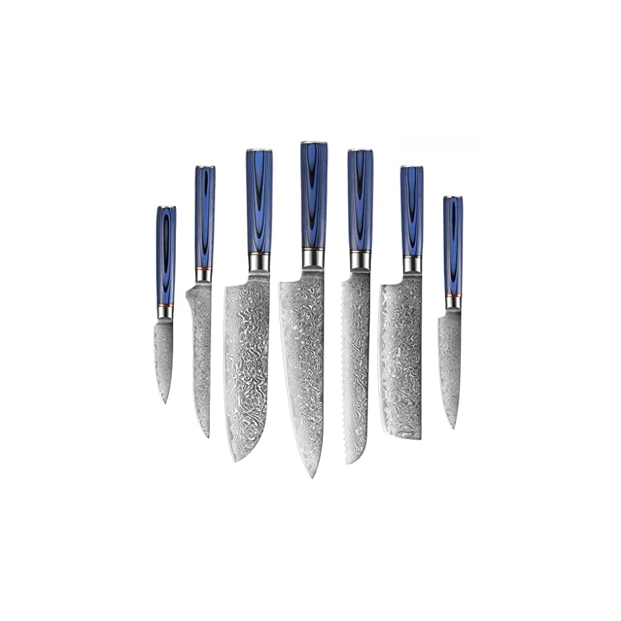 Kitchen-Knife-Sets-7PCS-VG10-Damascus-Steel-Kitchen-Knife-Set-Luxury-Blue-G10-Handle-Sharp-Damascus-Chef-Knife-Cleaver-Santoku-knife Kitchen Knife Sets, 7PCS VG10 Damascus Steel Kitchen Knife Set Luxury Blue G10 Handle Sharp Damascus Chef Knife Cleaver Santoku knife