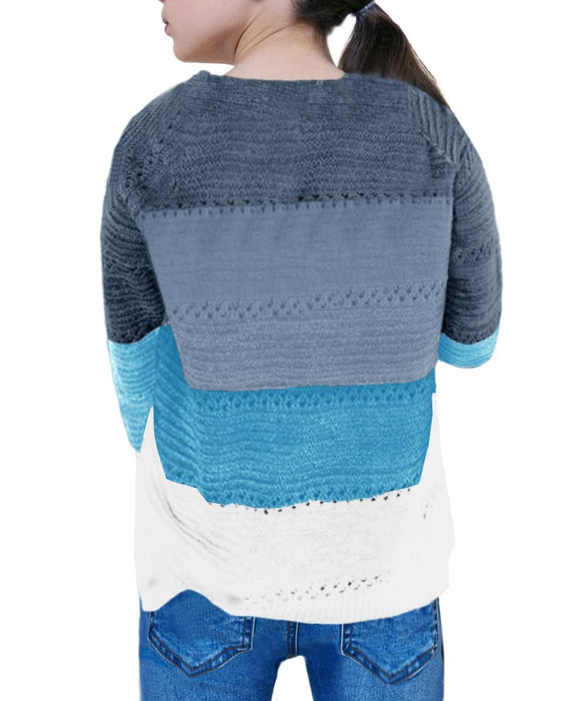 Image of Amarmia Girls' Long Sleeve Knit Sweater Color Block V Neck Cute Warm Pullover Holiday 5-14Y