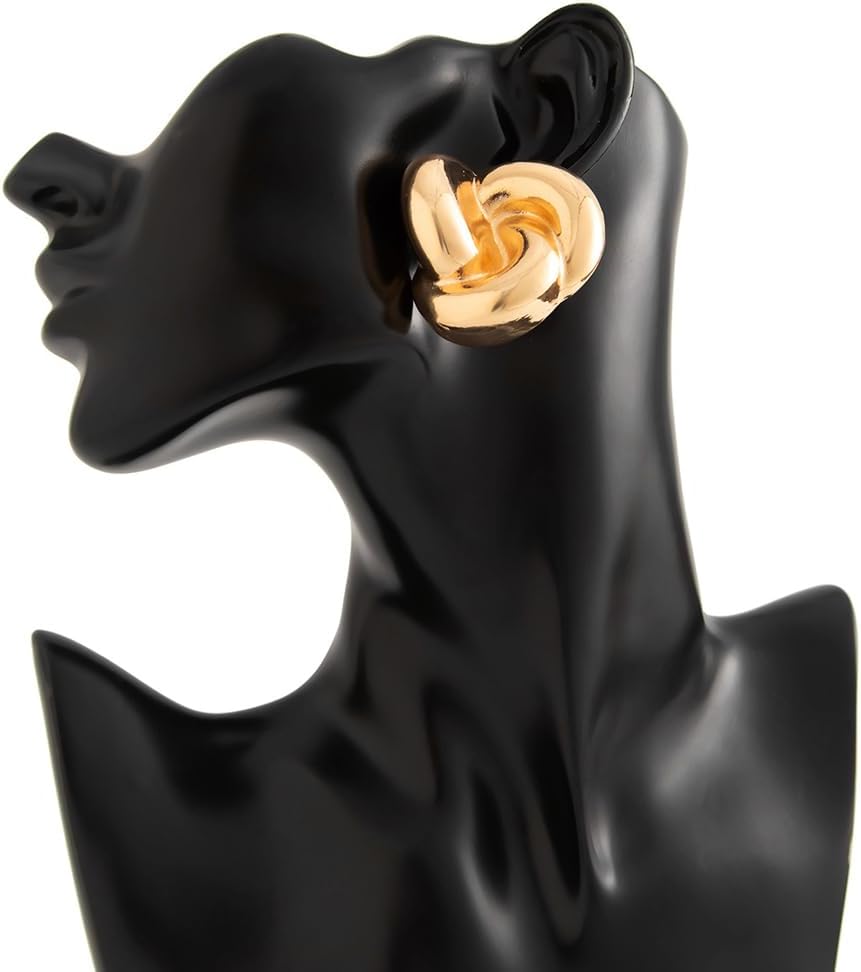 Chunky Twisted Gold Statement Knot Stud Earrings for Women Thick Irregular Geometric Stud Earrings Twist Wrap Spiral Earring Jewelry Accessories - Image 5