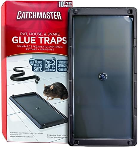 Baited Glue Traps by Catchmaster - 10 Pre-Baited Trays, Ready to Use Indoors. Rat Mouse Snake Exterminator Plastic Sticky Adhesive Easy No-Mess Simple Non-Toxic Disposable - Made in the USA