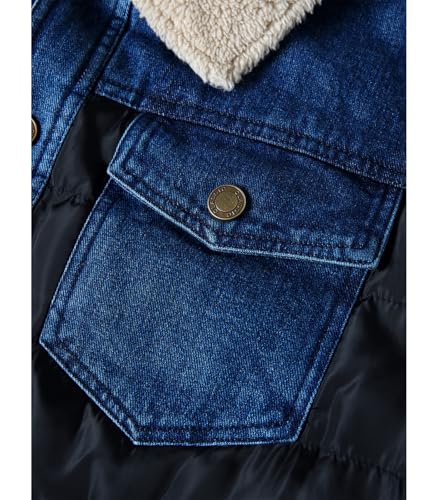 INVACHI Men's Sherpa Fleece Lined Denim Jacket Vintage Lapel Trucker Work Jacket with Leather Patchwork4