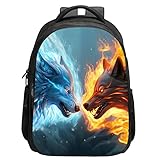 SARA NELL Kids Wolf School Backpack for Boys Girls,Cool Fire and Ice Wolf Bookbag with 2 Main Compartment, Children Elementary Backpack