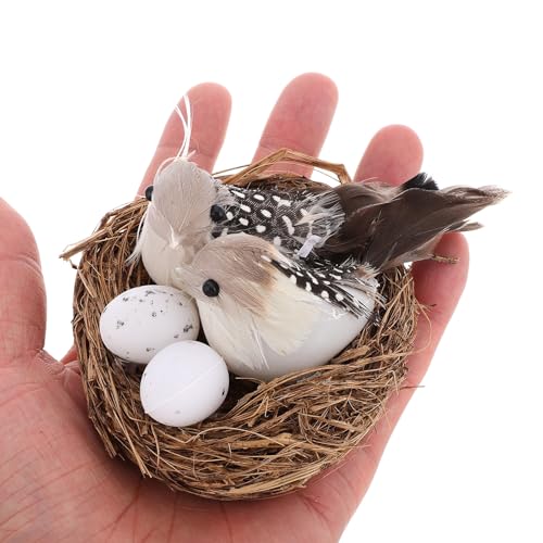 Pájaro artificial con huevos de aspecto realista y base para decoración 4