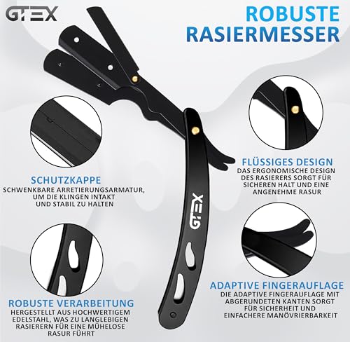 Rasiermesser Herren mit 100 Premium GTEX Rasierklingen & Ledertasche - 2 Rasiermesser & 100 Rasierklinge - Straight Razor Bartmesser Ustura 3