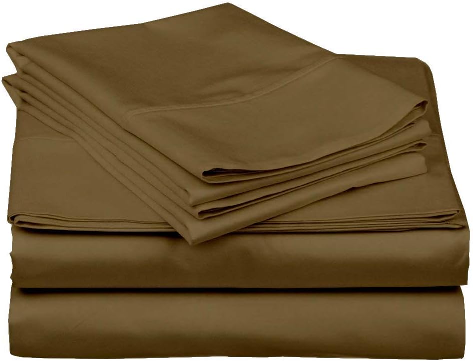600 Thread Count Luxury Soft 100% Egyptian Cotton 6-Piece Bed Sheet Set (1 Fitted, 1 Flat, 4 Pillowcase) Fits Upto 10-12” Deep Pocket (King Size, Taupe Color) Solid Pattern