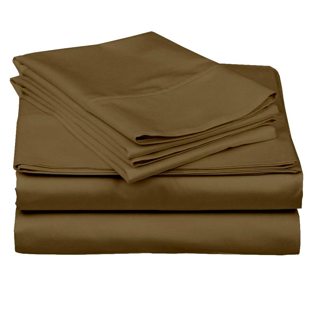 Cotton Bed Sheets 5 Piece Split Set 400 Thread Count 100% Extra Long Staple Luxurious & Hypoallergenic Bedding Hotel & Home Collection Deep Pocket 10-18 inches Split (Queen, Taupe Solid)