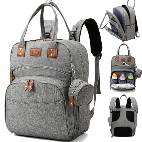 Image of BEESTMUEBLE Diaper Bag Backpack, Waterproof Travel Back Pack with Diaper Pouch, Baby Essentials Travel Bag with Stroller Straps & Pacifier Case, Large Capacity with Insulated Pockets, Unisex, Grey
