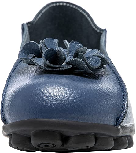 Image of Women's Leather Loafers Slip On Flats Casual Round Toe Moccasins Wild Breathable Comfortable Walking Working Driving Long Standing Fashion Soft Shoes