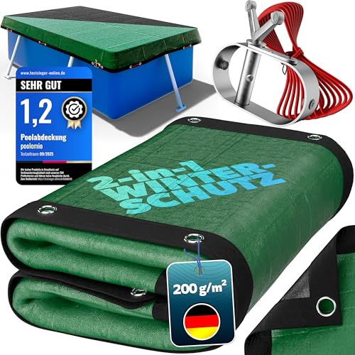 poolomio® Poolabdeckung rechteckig 600 x 300 cm | 2in1 Solarplane & Winterabdeckung 6x3 m | Robuste 200g/m² PE Poolplane Abdeckplane | UV-beständig, Algen- & Schmutzschutz | Planenmaß: 680 x 480 cm
