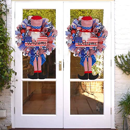 Rotors 4Th Of July Wreath With Gnomes Independence Day Wreath For Front Door Memorial Day Mesh Gnome Plush Wreath For Indoor Outdoor Door Hang Decoration (Styles-1) #TOP3
