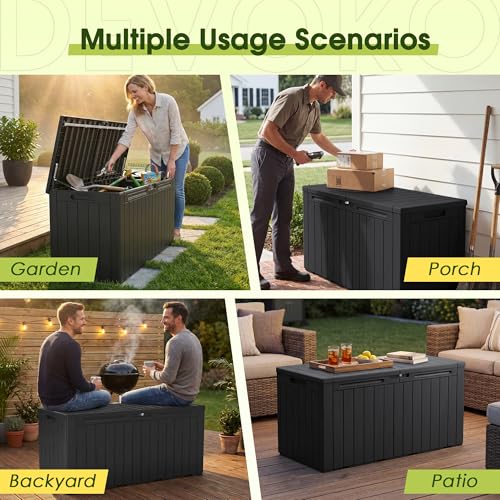 Image of Devoko 100 Gallon Outdoor Storage Box, Waterproof Deck Box Lockable