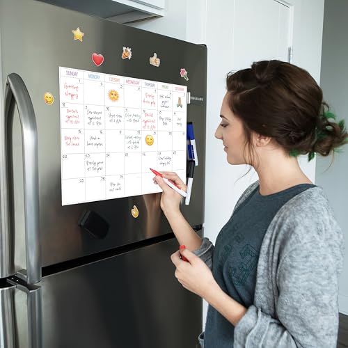 Image of WallDesign Daily Planner Monthly Calendar Whiteboard Fridge Magnet (16x12 Inch) - Dry Erase To Do List for Home, Family, Personal, Students - Organize & Complete Tasks On Time - Includes 3 Marker Pens
