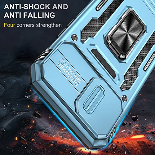 Image of Slide Camera Cover with Ring Holder Mobile Phone Case Cover for iPhone 13 Pro Max (Blue)