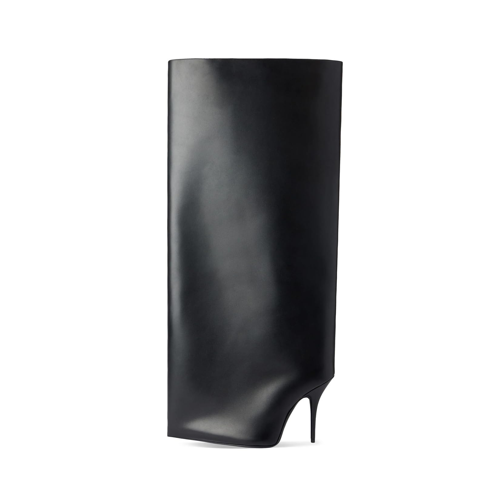 keleimusi Womens Stiletto Heel Knee High Boots Pointed Toe Extra Wide-Calf Fold Over Boots Pull On Riding Slouchy