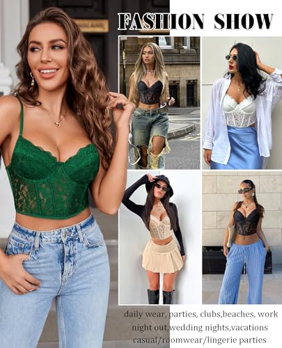 Image of Avidlove Bustier Tops for Women Lace Corset Sexy Going Out Party Club Top with Underwired Sexy Outfits Grass Green