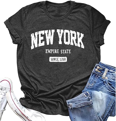 Graphic Shirts for Women State Shirt New York Chicago Letter Print Tees Casual Summer Short Sleeve Tops