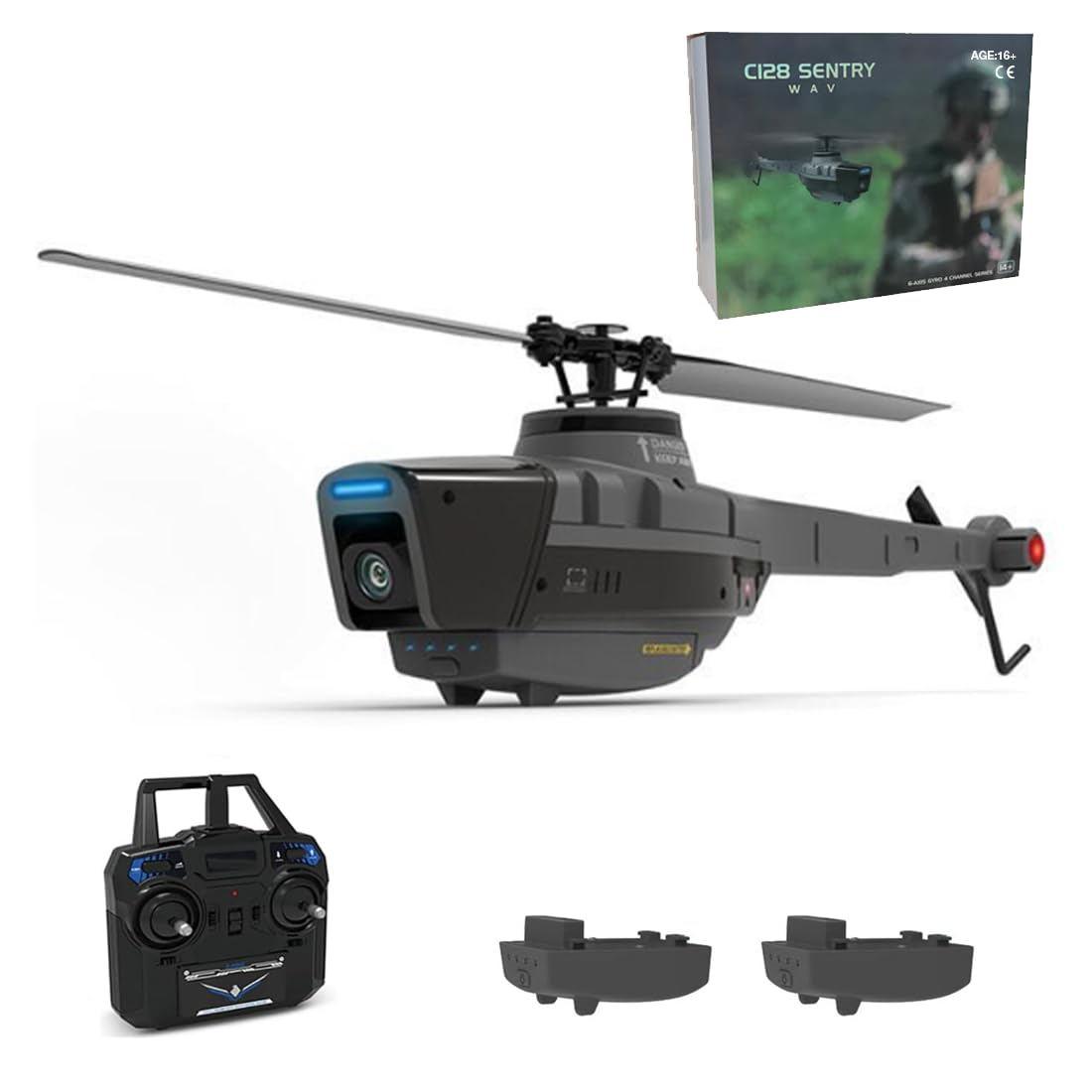 Joytopiaminds C128 Scout RC Helicopter with 1080P Camera, 2.4G 4CH Single-Rotor Brushless Military RC Helicopter with 6-Axis Gyro & Altitude Hold - RTR