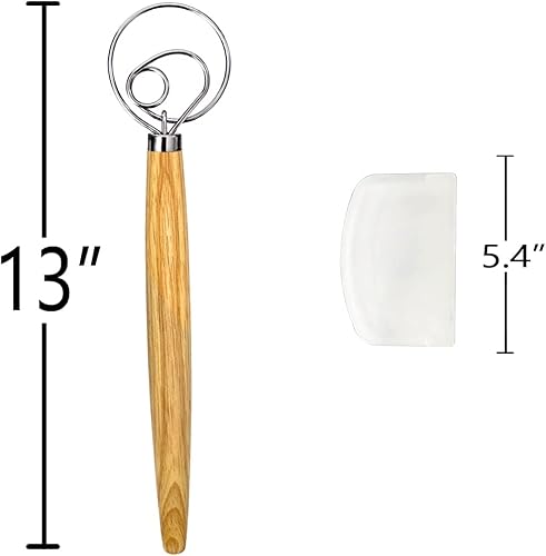 Miniatura 7 de Batidor de masa danés, batidor de pan de estilo holandés para cocina de masa madre con acero inoxidable de masa madre danesa batidora de pan de 13