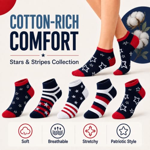 Image of KONY Women's Cotton Ankle Socks, Fun Novelty Patterns, 5 Pairs