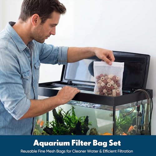 Image of Geiserailie 15 Pcs Aquarium Filter Media Bags 150 Micrometer Fine Filter Bags Mesh Reusable with Zipper for Activated Carbon Resins (4 x 6 Inch)