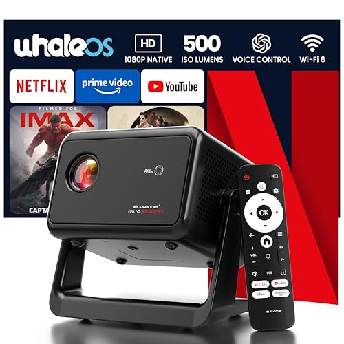 Image of E Gate Duster 5X Pro | Certified OS, Projector 4K Ultra HD | 100% Dust Proof | Fully Automatic Native 1080p | Whale OS on Android, official Netflix, Prime | Voice Remote, 500 ISO, HDMI-ARC-WiFi6 EGATE