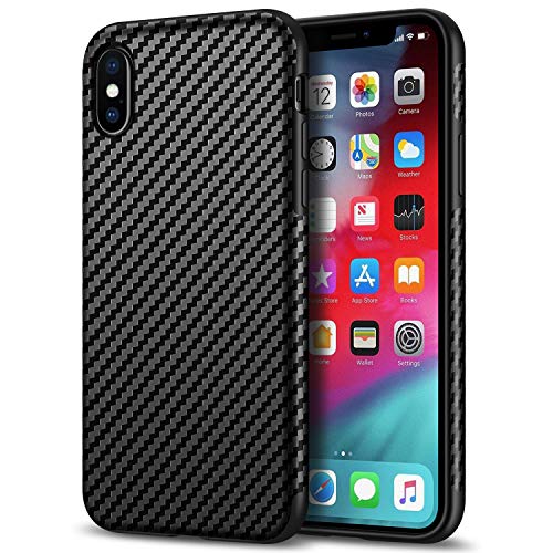 Tasikar Compatible with iPhone Xs Max Case Good Grip Slim Carbon Fiber Leather