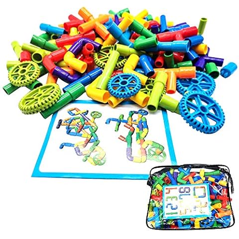 102pcs Pipe Building Block Bricks Plugging Toy Assemble DIY Pipeline Blocks with Wheels Car Construction Toy for 3 Year Old Kid Cover
